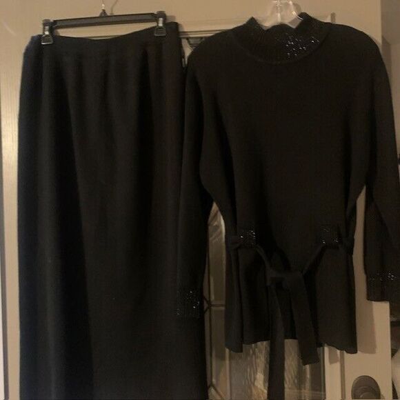 Adrianna Papell Two Piece Wool Knit Black  Skirt And Sweater Quiet Luxury  Posh - Picture 8 of 16